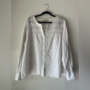 LOFT Ivory Textured Button-Down Blouse